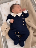 Saída Maternidade Tricot Felipe - Azul marinho com acessórios brown