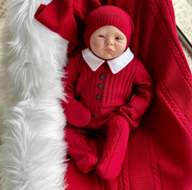 Saída Maternidade Tricot Pala Botões - Vermelho
