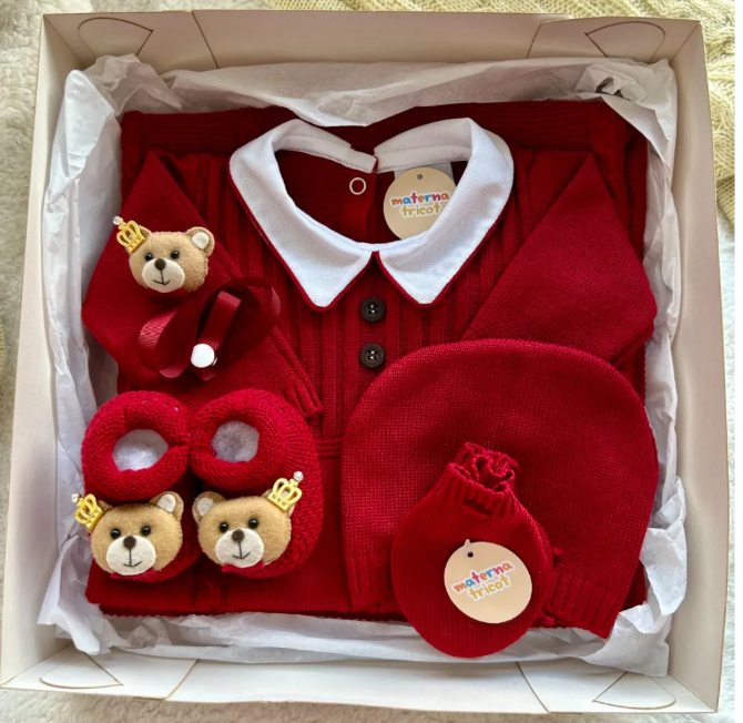 Saída Maternidade Tricot Pala Botões - Vermelho