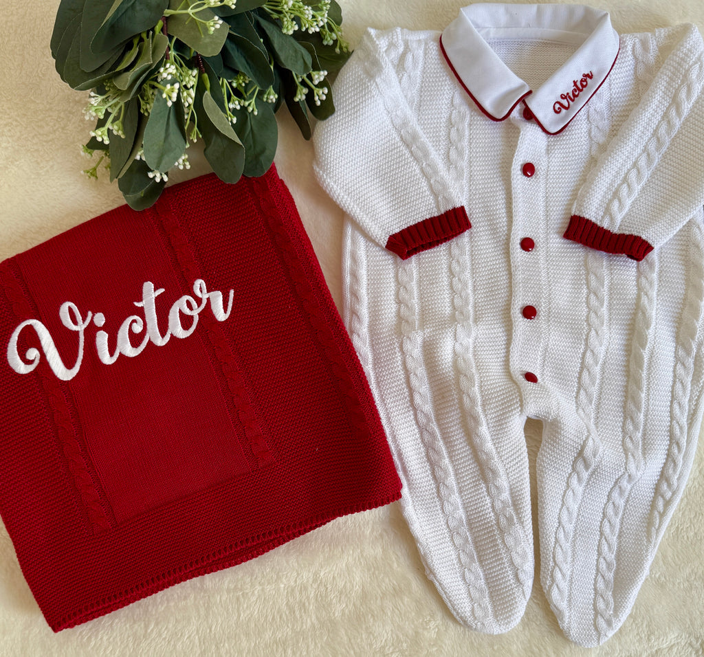 Saída Maternidade Tricot Giuseppe - Branco / Vermelho