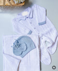 Saída Maternidade Tricot Giuseppe - Branco / Azul bebê