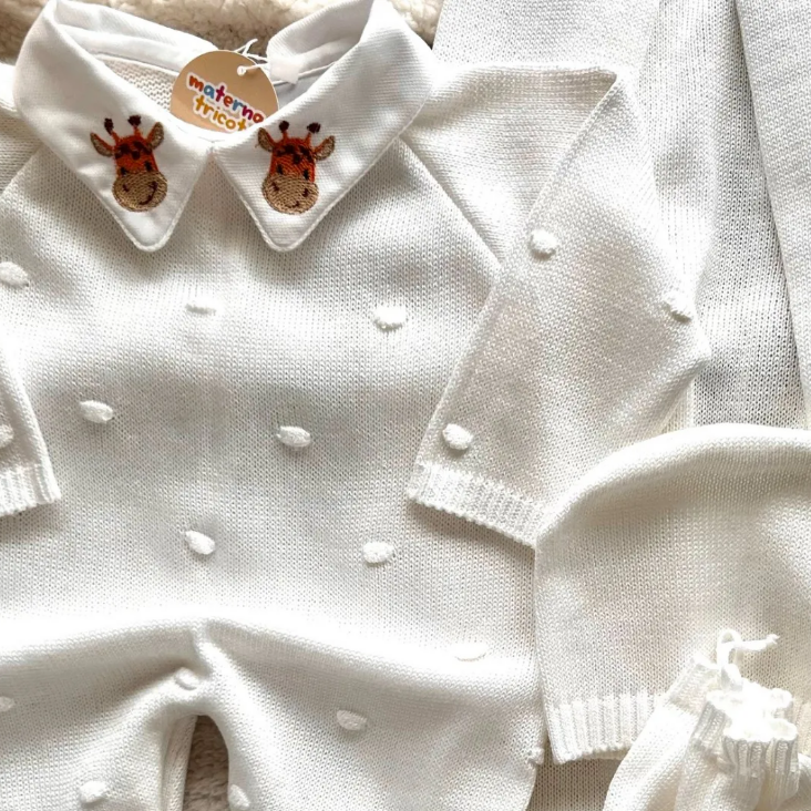 Saída Maternidade Tricot Girafinha - Branco