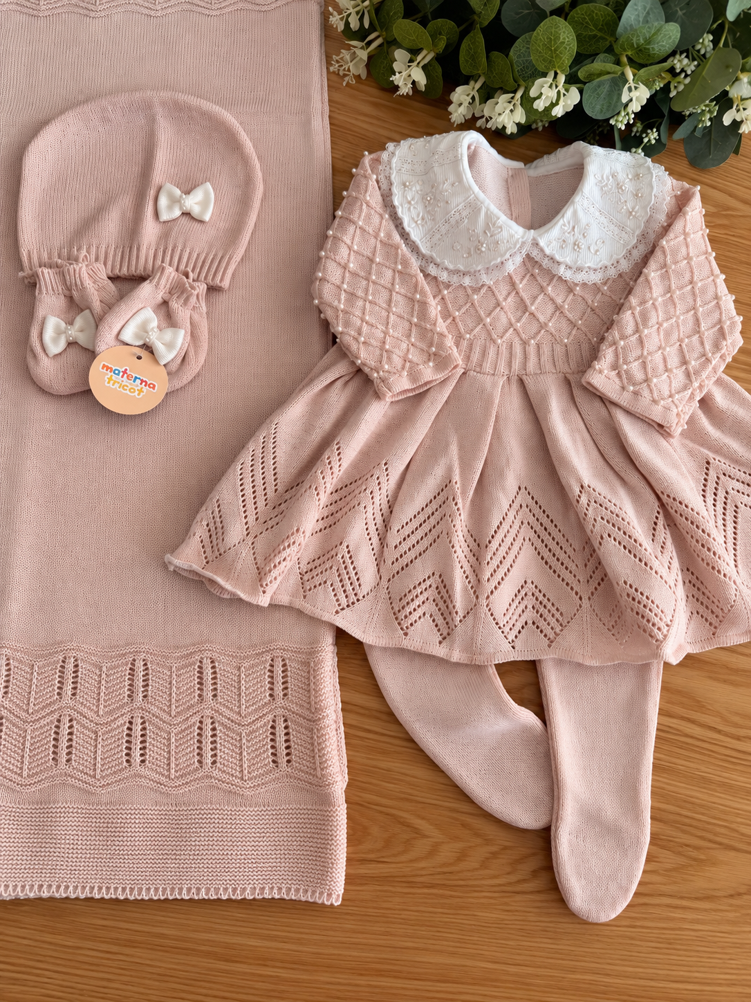 Saída Maternidade Tricot Vestido pérola