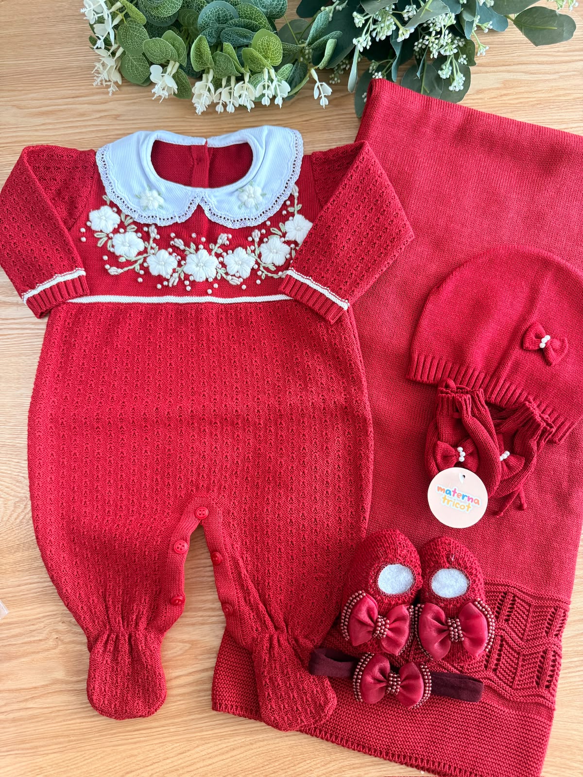 Saída Maternidade Tricot Macacão Flores