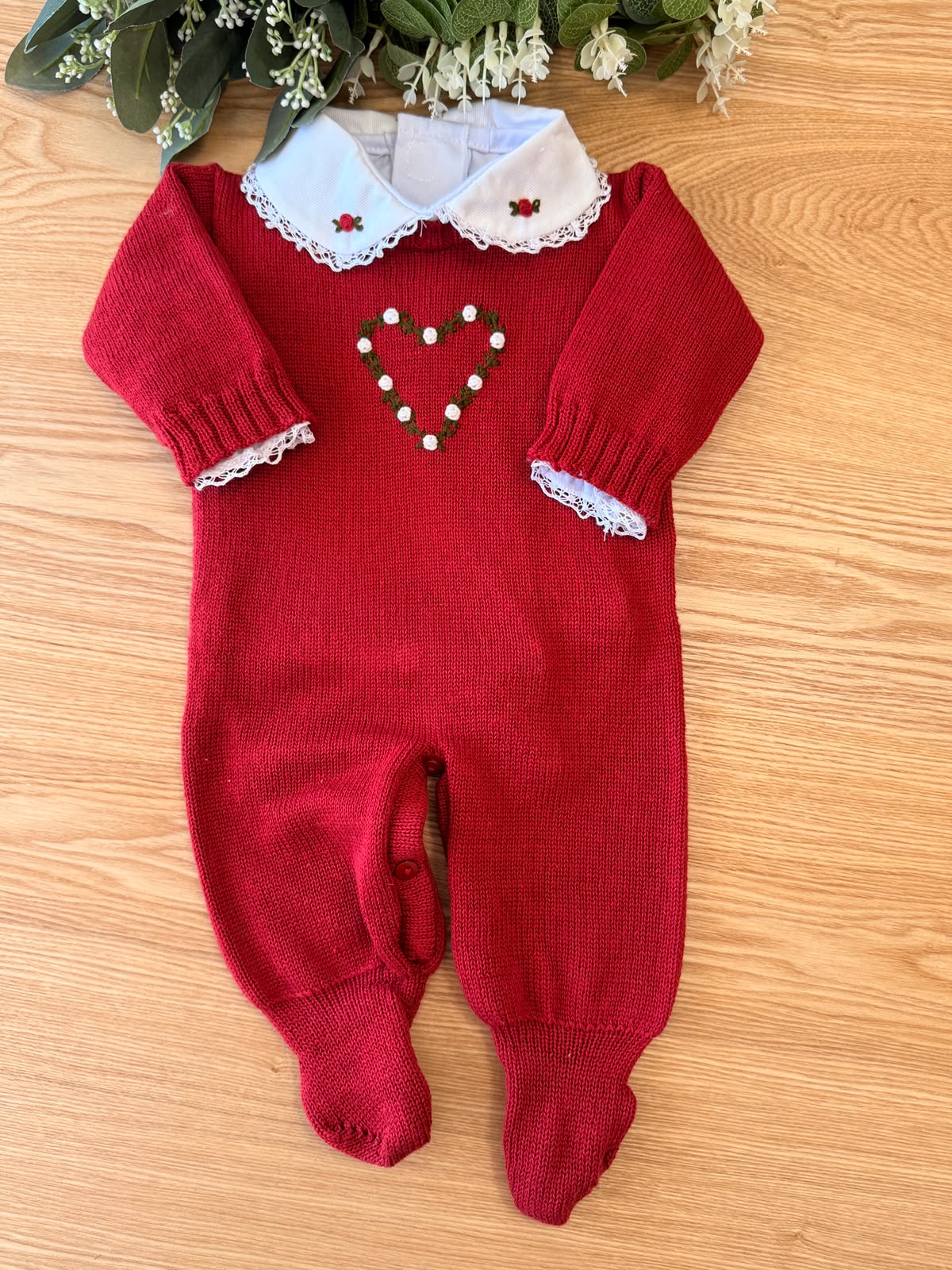 Saída Maternidade Tricot Vermelho Coração