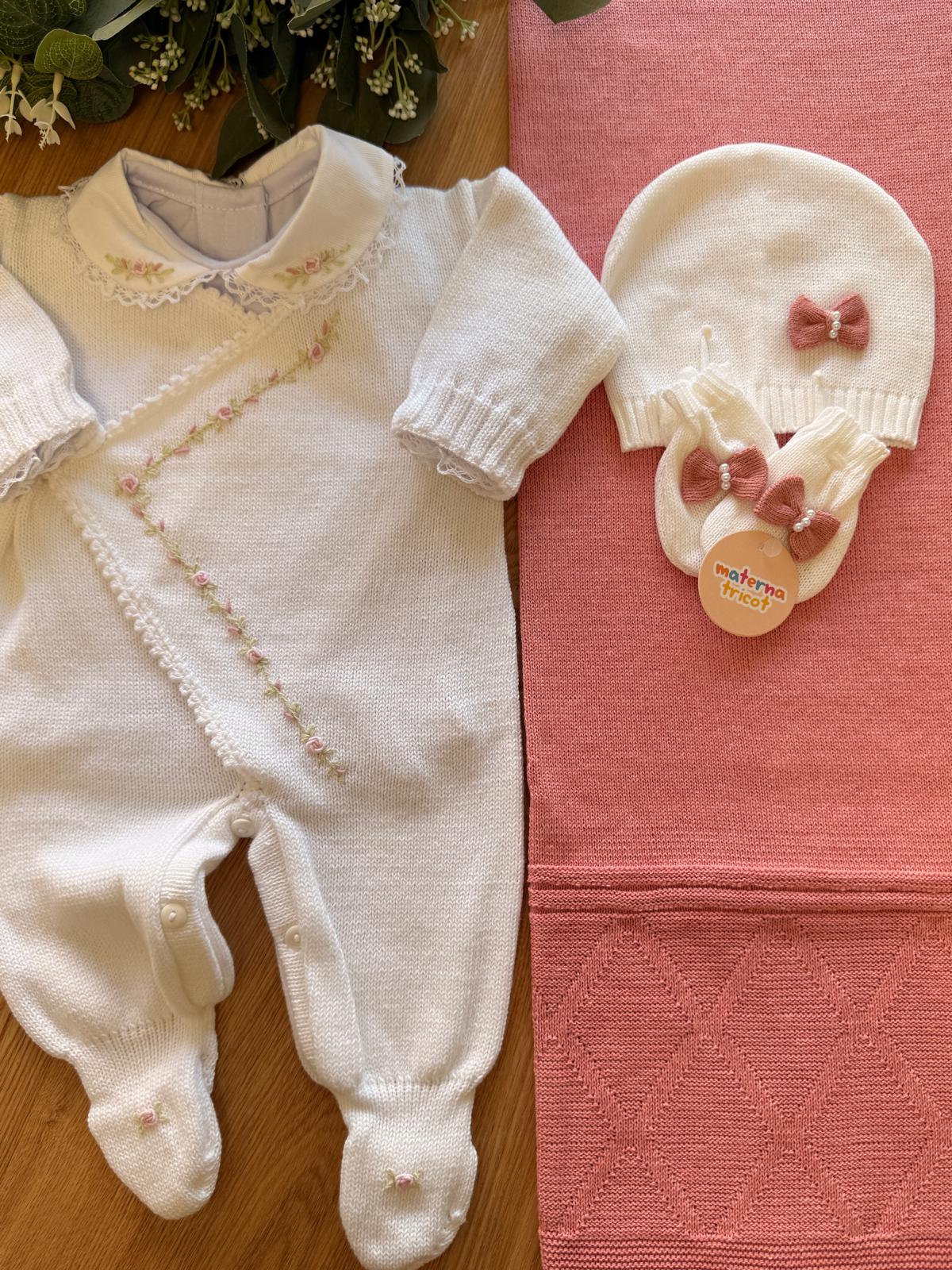 Saída Maternidade Tricot Trança Flores