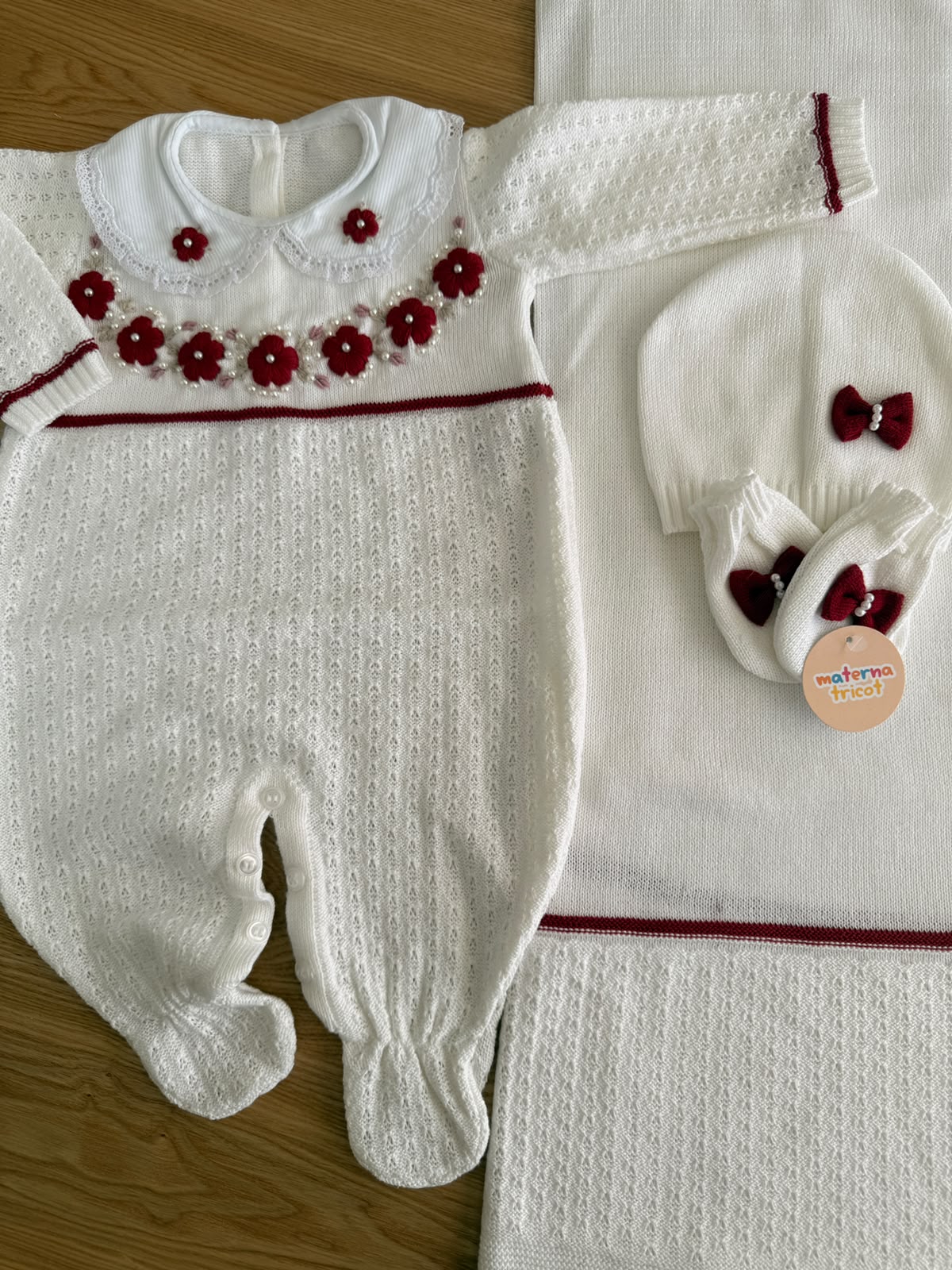 Saída Maternidade Tricot Macacão Flores