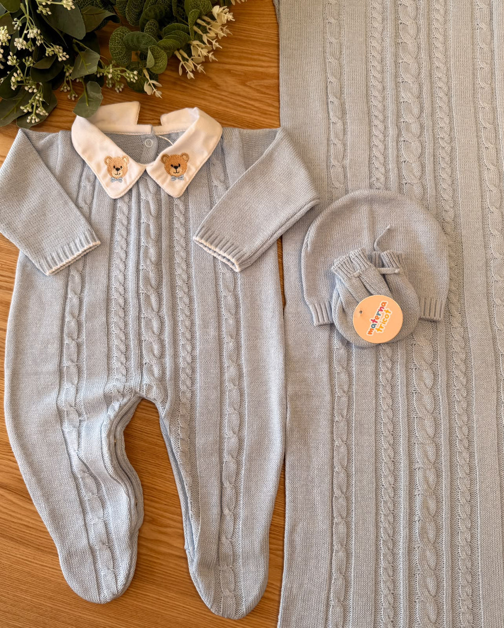 Saída Maternidade Tricot Urso Trama