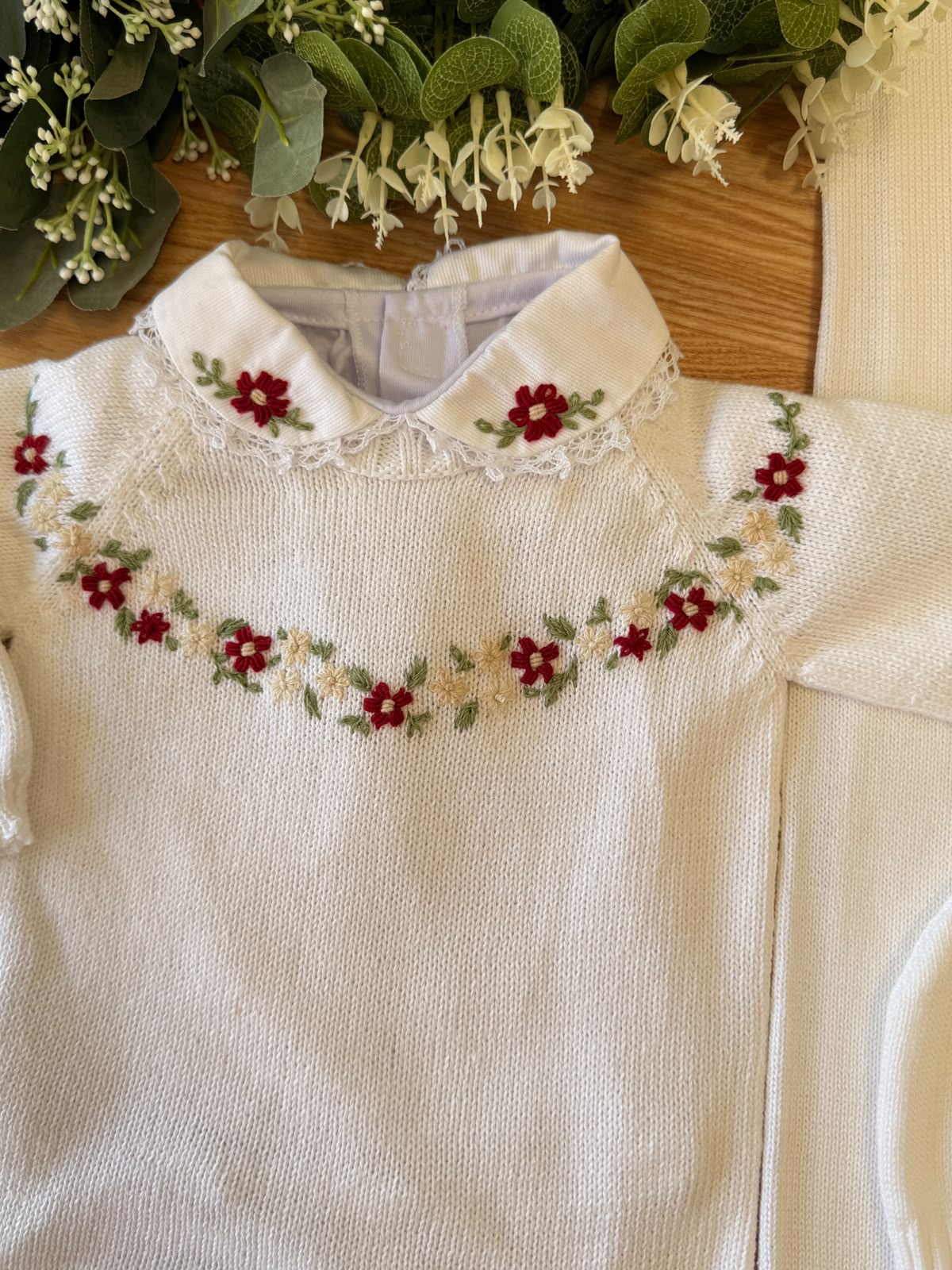 Saída Maternidade Tricot Branco Flores