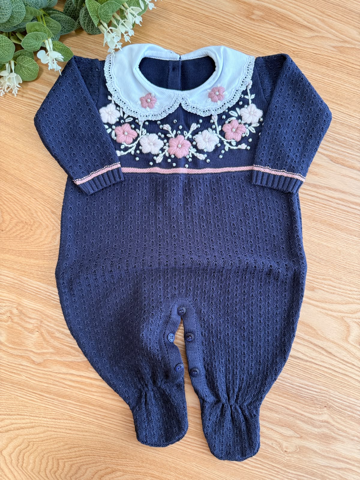 Saída Maternidade Tricot Macacão Flores
