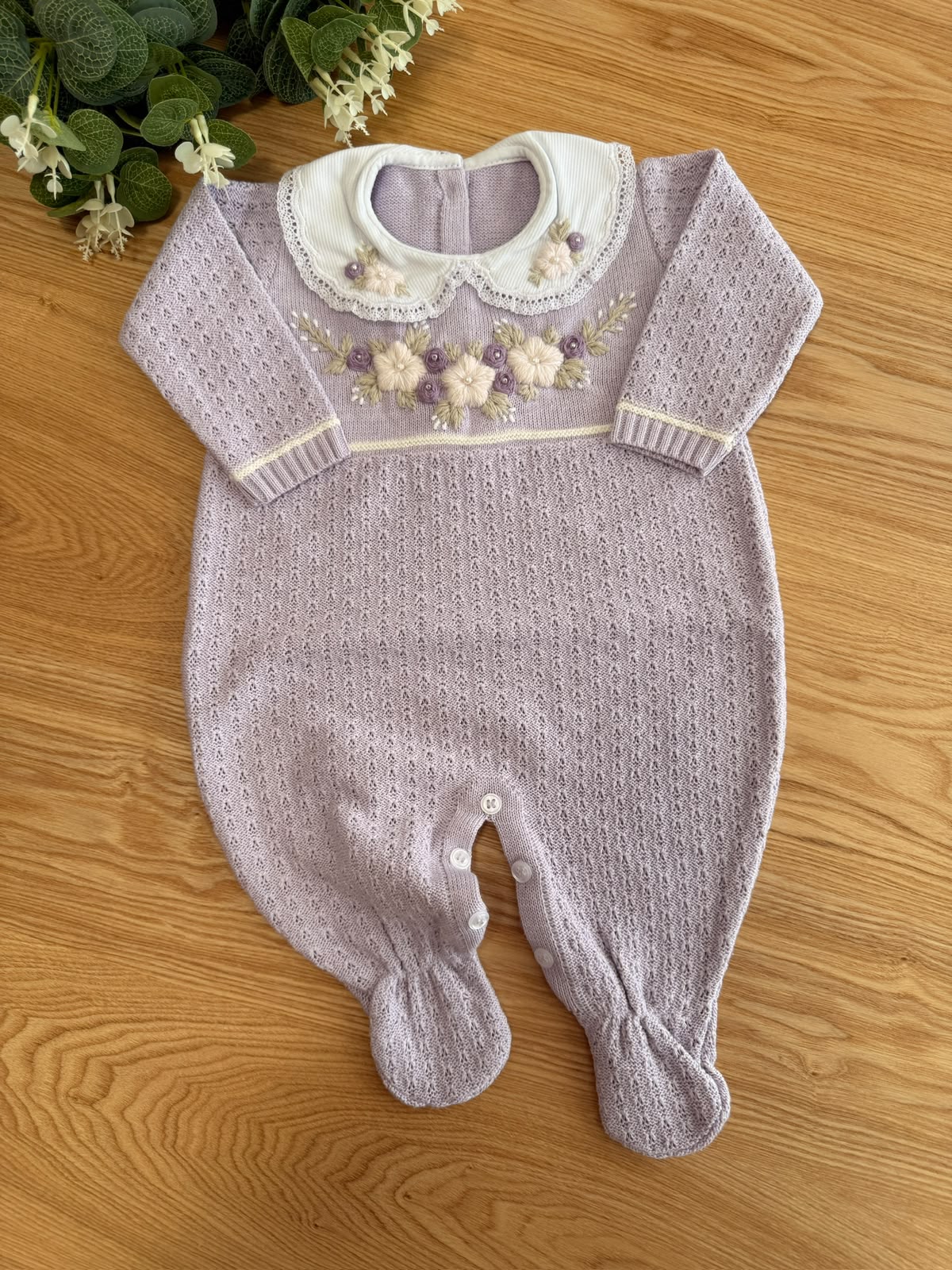 Saída Maternidade Tricot Macacão Flores