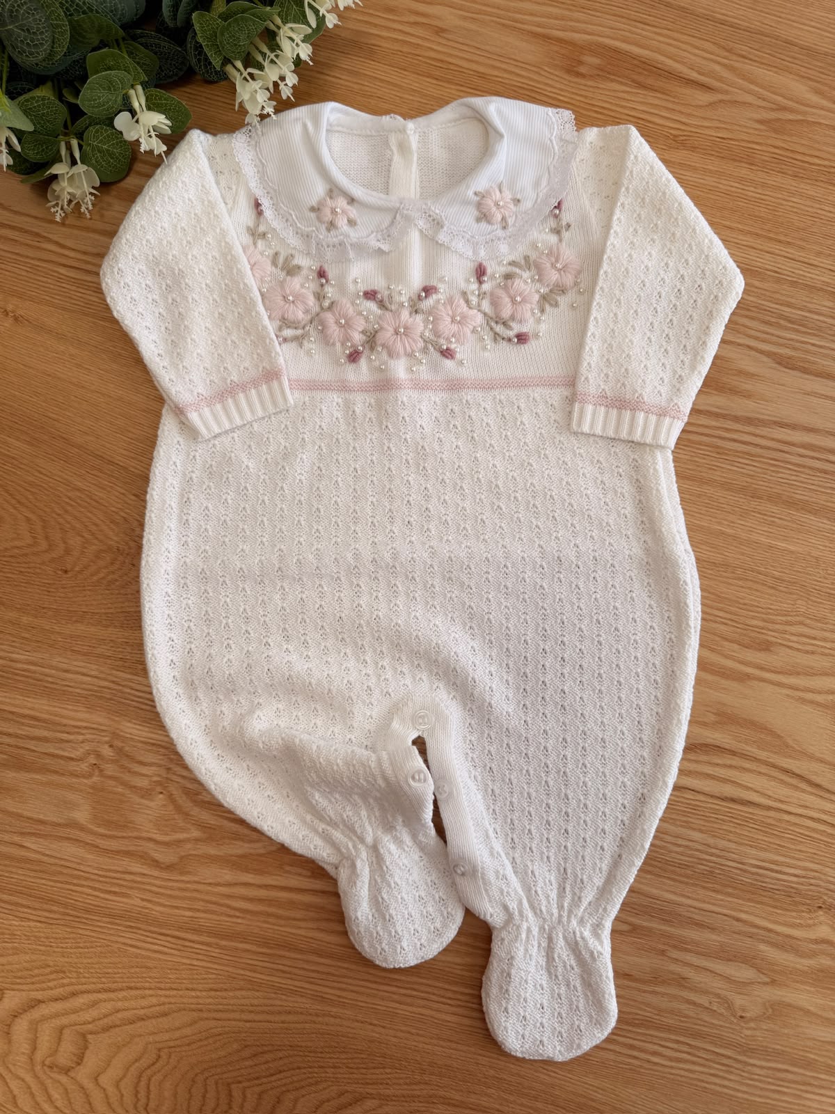 Saída Maternidade Tricot Macacão Flores