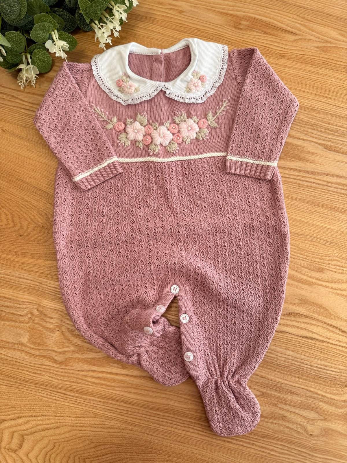 Saída Maternidade Tricot Macacão Flores