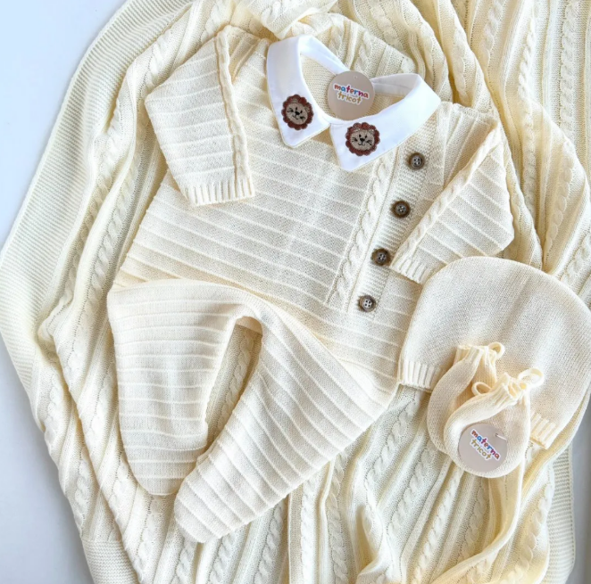 Saída Maternidade Tricot Luigi Leãozinho - Amarelo