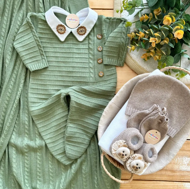 Saída Maternidade Tricot Luigi Leãozinho - Verde Oliva